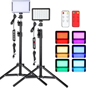 2-Pack Luz de Video LED RGB, Kit de Iluminación para Fotografía, Regulable 2500-6500K con Control Remoto y Trípode, Luces de Fotografía para Grabación / Videoconferencia / Entrevista / YouTube /TikTok