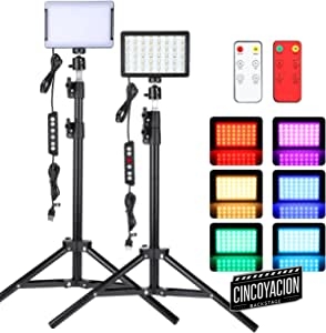 2-Pack Luz de Video LED RGB, Kit de Iluminación para Fotografía, Regulable 2500-6500K con Control Remoto y Trípode, Luces de Fotografía para Grabación / Videoconferencia / Entrevista / YouTube /TikTok