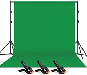 Andoer 6.5×9.8pie/ 2x3m Fondo Verde de Fotografía con Sistema de Soporte y 3 Abrazaderas, 1 Bolsa, Telón de Fondo para Estudio Fotográfico, Foto Conmemorativa, Grabación de Video