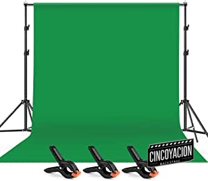 Andoer 6.5×9.8pie/ 2x3m Fondo Verde de Fotografía con Sistema de Soporte y 3 Abrazaderas, 1 Bolsa, Telón de Fondo para Estudio Fotográfico, Foto Conmemorativa, Grabación de Video
