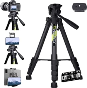 Endurax 167 cm Trípode de cámara de vídeo para Canon Nikon Sony Aluminio Ligero Soporte de cámara DSLR con Soporte Universal para Smartphone y Bolsa de Transporte(Negro)