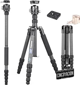 Fibra de Carbono Cámara Trípode Monopie INNOREL RT55C con 360 Grados Cabeza de Bola, Placa de Zapata Rápida 1/4", para Cámara DSLR, Videocámara de Video, Carga hasta 12 kg(RT55C+N36)