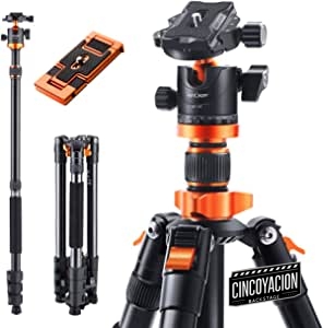 K&F Concept 158cm Trípode Cámara Reflex, Trípode Fotografía con Monopié, Trípode de Viaje con Rótula de Bola y 2 en 1 Placa de Liberación Rápida para Móvil y Cámara DSLR Canon Nikon Sony K254A1+BH-28L