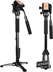Koolehaoda Monopie portátil de Aluminio para cámara con Cabezal Fluido y Base de trípode Plegable para cámaras DSLR, Altura máxima de 148 cm; Capacidad de Carga máxima de 3 kg