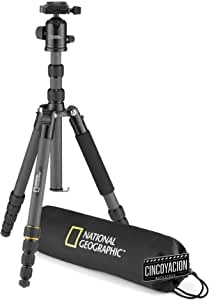 National Geographic NGTR004CF – Kit de trípode de viaje con monopié, fibra de carbono, patas de 5 secc., bloqueo por torsión, peso 8 kg, bolso, rótula, liberación rápida, color negro