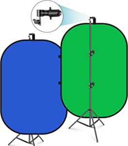 Neewer 150x200cm Chromakey Telón de Fondo Plegable Azul-Verde con Soporte Kit: 2 en 1 Fondo Reversible Pantalla Emergente Pantalla Verde Panel Azul Verde