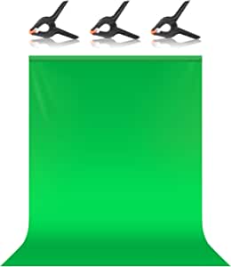 Neewer 1,5×2 Metros Fondo Verde para Fotografía, Pantalla de Fondo de Poliéster de Pantalla Verde Chromakey Puro Sólido con 3 Clips de Fondo para Grabación de Video Fotográfico