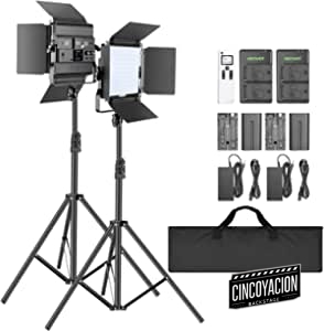 Neewer 2-Pack 2,4G LED Luz Video con Soporte de 2M Bicolor 200 SMD CRI 96+ Soporte en U Barndoor Pantalla LCD Kit Iluminación de Video con Carcasa Metal para Fotografía Estudio