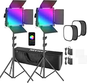 Neewer 2 Paquetes Luz LED 660 PRO RGB Control de Aplicación Kit de Iluminación Video con Soporte Softbox y Bolsa LED 660 SMD Regulables/CRI97+/3200K-5600K/0-360 Colores Ajustables/9 Escenas Aplicables