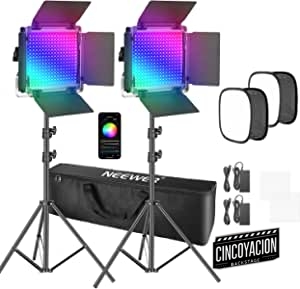 Neewer 2 Paquetes Luz LED 660 PRO RGB Control de Aplicación Kit de Iluminación Video con Soporte Softbox y Bolsa LED 660 SMD Regulables/CRI97+/3200K-5600K/0-360 Colores Ajustables/9 Escenas Aplicables