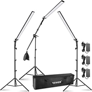 Neewer 3-Pack Kit de Iluminación de Video LED: Varilla de Luz LED de 5500K con Brillo Ajustable Soporte de Luz de 2,24 Metros Brazo de Pluma, Bolsa de Arena Vacía y Bolsa para Fotografía Video Estudio
