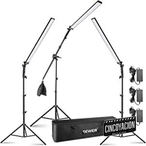 Neewer 3-Pack Kit de Iluminación de Video LED: Varilla de Luz LED de 5500K con Brillo Ajustable Soporte de Luz de 2,24 Metros Brazo de Pluma, Bolsa de Arena Vacía y Bolsa para Fotografía Video Estudio