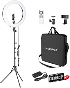 Neewer Avanzado Anillo Luz LED 2,4G de 48cm Regulable Bicolor 3200-5600K con Pantalla LCD y Control Remoto Inalámbrico 2,4G Soporte de Luz Inversa Filtro y Bolsa para Fotografía Retratos Grabación