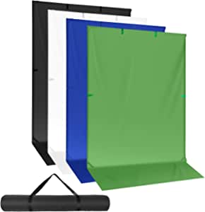 Neewer Chromakey Verde/Azul y Negro/Blanco Telón de Fondo con Soporte de Banner de Fondo Fondo de Fotografía Reversible Plegable 59"x119" Panel Chroma-Key para Estudio