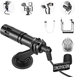 Neewer CM14 Micrófono Teléfono Mini Micro Video en Cámara con Soporte Parabrisas Cables Audio Compatibles con iPhone/Teléfono Android/Cámara/Videocámara DSLR(Adaptador Lightning para iPhone Incluido)