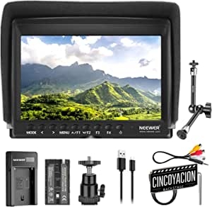 NEEWER F100 Monitor de Campo de Cámara de 7 Pulgadas HD Asistente de Video Delgado IPS 1280×800 4K Entrada HDMI 1080p con 2600mAh Batería de Li-Ion/Cargador USB, Brazo Mágico de 11" para Cámara DSLR