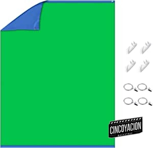 Neewer Fondo Cortina 2 en 1 con Pantalla Verde/Azul Chromakey con 4 Ganchos y 4 Clips para Video Fotografía Juegos Transmisión 1,5 x 2 Metros de Fondo de Doble Cara Fibra de Poliéster