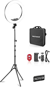 Neewer Luz Anillo LED Bicolor 48cm con Pantalla LCD y Soporte Batería, Máx. Bolsa de Soporte y Transporte 157cm Incluida para Video en Vivo Selfie Video Youtube