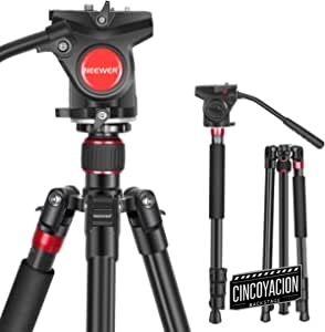 NEEWER Trípode Monopie 2 en 1 de Aleación de Aluminio 71.2"/181 cm con 1/4" y 3/8" Tornillos Cabezal Plana de Arrastre Fluido y Bolsa, Compatible con Nikon Canon DSLR Videocámaras Carga hasta 8kg