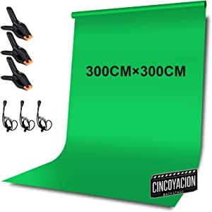 Pantalla de Fondo Croma 3 x 3 m Verde Fondo de Poliéster Plegable Fondo Fotográficos Toma de Green Screen con 4 Clips,3 Cuerdas para Fotografía Profesional Video de Selfies Grabación Entrevista de TV