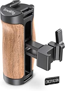 SMALLRIG Mini Side Handle Wooden Mango Lateral con NATO Clamp para Cámara Cage, con Cold Shoe Incorporada y Llave Allen, Ajustable hacia Arriba y hacia Abajo – 2915