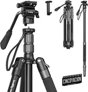 SMALLRIG Monopié de Trípode de Video de 71" con Cabeza Fluida, Trípode de Cámara de Aluminio Profesional, Panorama 360 con Altura Ajustable de 16.5" a 71", Carga útil Máxima 15 kg – 3760