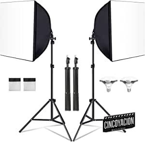 Softbox Kit de Iluminación LED para Fotografía de 900 W, Caja de Luz de Estudio de 50 x 50 cm, 2 5400K LED Bombillas E27, para Retrato de Estudio Fotográfico