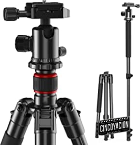 Trípode de Cámara Portátil 62&apos;&apos;/157cm de Aluminio, con Monopié, Soporte para Teléfono, Bolsa, Apto para Canon Nikon Sony Samsung Olympus Viaje, Carga Máxima 6kg