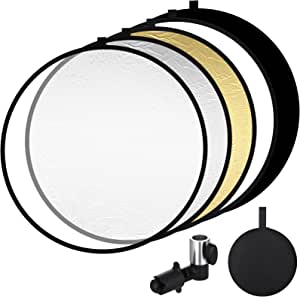 UNIDEAL Juego de Reflectores 5 en 1, 80CM Reflector Plegable con Soporte Reflector, Reflector de Luz Multidisco Redondo, Traslucent, Plata, Oro, Blanco y Negro para Fotografía, Iluminación de Estudio