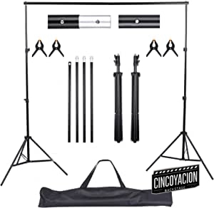UNIDEAL Soportes de Fondo 2 * 3 m, Kit de Sistema de Soporte de Tela, Kit de Soporte de Estante de Fondo Ajustable, Soporte de Fondo para Fotografía con 4 Abrazaderas Fondo, Bolsa de Transporte