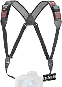 USA Gear Arnés para El Pecho con Correa de Cámara DSLR con Hebillas de Liberación Rápida, Patrón de Neopreno y Bolsillos para Accesorios – Compatible con Canon, Nikon, Sony y Más Cámaras de Apuntar