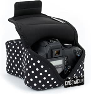 USA Gear DSLR – Funda para cámara Digital con protección de Neopreno, Correa para cinturón y Accesorios de Almacenamiento, diseño de Lunares, Compatible con Canon, Nikon, Sony, Olympus, Pentax, etc.