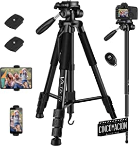 Victiv Trípode para Cámara y Tableta de 182cm, 2 en 1 Trípode Monopie de Carga de 5,4 kg para DSLR, Teléfono Móvil y iPad con 2 Soportes Rápidos y Soporte para Tablet para Viajes y Trabajo-Negro