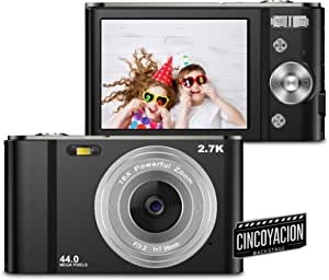 ZORNIK 2.7K Compacta Cámaras Digitales, Cámara Compacta 2.88 Pulgadas LCD Recargable HD 44 Megapíxeles Zoom Digital 16x, Estudiantes para Adultos/Mayores/Niños (Black)